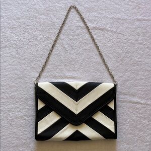 Chico's Black White Chevron Envelope Clutch/Shoulder Bag with Chain Strap